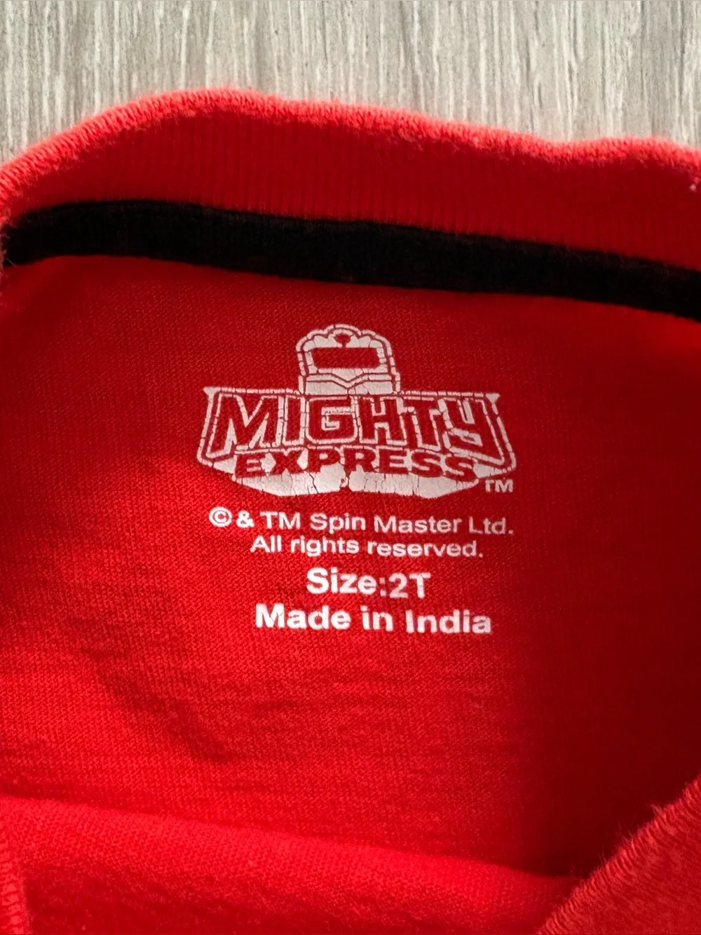 Mighty Time Red Fire Engine T- Shirt Paired with Jean shorts . Boys 2T